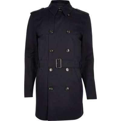 Navy smart double breasted trench coat